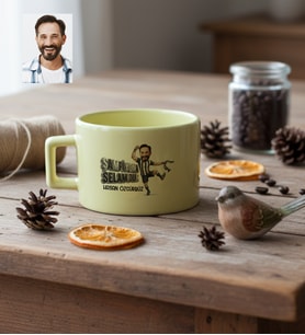 Kişiye Özel Karikatürlü Siyah Beyaz Taraftar Lüks Pastel Fincan Doğum Günü Hediyesi