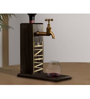 BK Gift Aynalı Altın Kabartma Musluklu Doğal Siyah(Ebony) Ahşap Şarap Standı, Home Bar, İçecek Dispenseri, Ahşap İçecek Çeşmesi-6