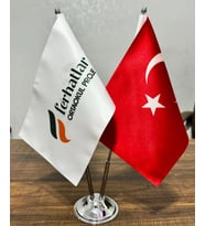 Firma Ve Kurumlara Özel Baskılı  Çiftli Türk Masa Bayrağı