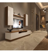 Decoraktiv Trendstyle 5DS Mdf Tv Ünitesi Tv Sehpası - Ceviz Beyaz (Beyaz - Kahverengi)