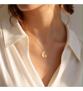 Kişiye Özel Tasarım Kedi Figürlü İsim Tarih Kolye 925K Gümüş (Gold)
