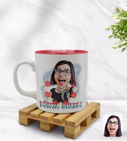 BK Gift Kişiye Özel Dünya Güzeli Karikatürlü İçi Kırmızı Renkli Kupa Bardak Model 1