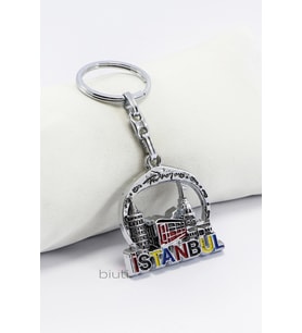 Renkli İstanbul Silüeti Metal Anahtarlık, Hediyelik Çanta Süsü