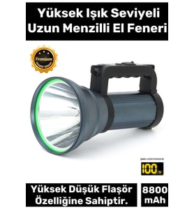 Premium 5 Modlu 8800 Mah Beyaz Aydınlatma 1000m Menzilli 200w Güçlü Şarjlı El Feneri Projektör