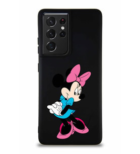 Samsung Galaxy S21 Ultra Soft Premier Kapak Minnie Mouse-F Tasarımlı Silikon Kılıf - Siyah (Şeffaf)