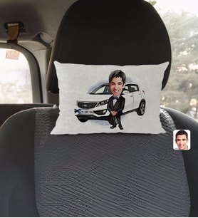 BK Gift Kişiye Özel Plakalı Erkek Kia Sportage Karikatürlü Dikdörtgen Araç Koltuk Yastığı-2
