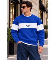 Erkek Şerit Detaylı Believe Baskılı 3 İplik Şardonlu Bisiklet Yaka Sweatshirt