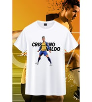 CR7 Ronaldo Karikatür Baskılı Unisex T-shirt/Tişört - TÜM YAŞ GRUPLARI (Beyaz)