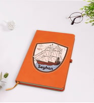 BK Gift Kişiye Özel Gemi Tasarımlı Turuncu Termo Deri Defter Model 3