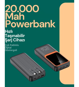 Taşınabilir Şarj Cihazı 20000 mAh 22.5W Hızlı Şarj + Dijital Ekran + Kablo Dahil