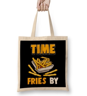 Cute Time Fries By Funny French Fry Food Pun Bez Çanta Uzun Saplı