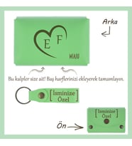 Fıstık Yeşil, Aşkınızı Sonsuz Kılın! Sevgili İçin İsme ve Harfe Özel Kalpli Cüzdan & Anahtarlık Seti (Fıstık Yeşili)