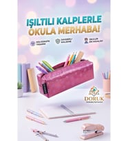 Parlak Kalp Desenli Pembe Kalem Kutusu, Tek Bölmeli, Şık ve Kullanışlı
