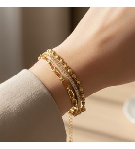 STİL İNCİSİ/XUPING JEWELRY ÜÇLÜ ZİRKON TAŞLI BİLEKLİK (Altın)