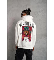 Erkek 3 İplik Pamuklu Kapüşonlu Baskılı Cepli Oversize Sweatshirt Hoodie - Beyaz
