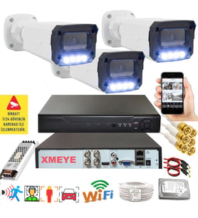 3 lü Hareket Algılayan 5 MP Lens 4 Warm Led Gece Renkli Gösteren Güvenlik Kamerası Seti BS 3404W