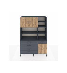 Hyperion Dolap 9 Raflı 5 Çekmeceli 3 Kapaklı 132x44x195 Antrasit-Çam/Antrasit