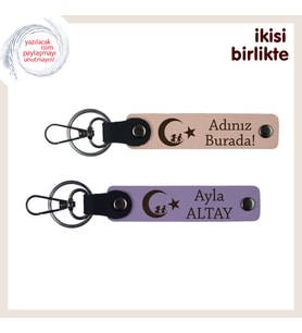 En Zarif Hediye – Çocuk Ve Ayyıldız Desenli Kişisel İsimli Anahtarlık Set x2, Yavru Ağzı-Mor