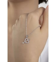 Kadın Orjinal 925 Ayar Gümüş Zirkon Taşlı Kalp Ok Yay Model Kolye (Gümüş)