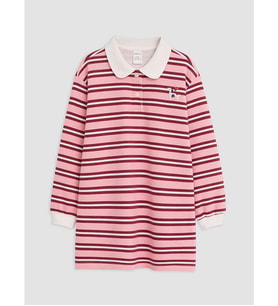 LCW Kids Pembe Polo Yaka Çizgili Kız Çocuk Elbise