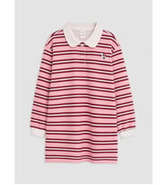 LCW Kids Pembe Polo Yaka Çizgili Kız Çocuk Elbise