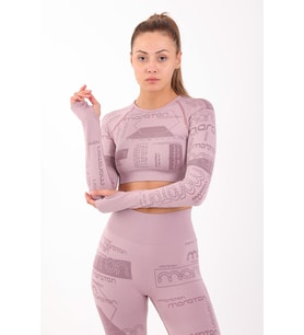 Maraton SlimFit Kadın Bisiklet Yaka  Lila Crop Top
