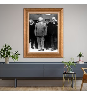 Altın Varaklı Çerçeveli Paspartulu Atatürk Tablo DC1010 (Gold)