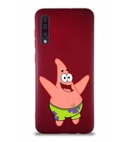 Samsung Galaxy A50 Soft Premier Kapak Patrick Yıldız Tasarımlı Silikon Kılıf - Mürdüm (Şeffaf)