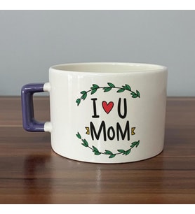 I Love You Mom Baskılı Mor Kulplu C Fincan