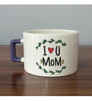 I Love You Mom Baskılı Mor Kulplu C Fincan