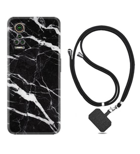 General Mobile GM 21 Pro GM 22 Pro Plus Kılıf Boyun Askılı Silikon Siyah Şerit Mermer 1318