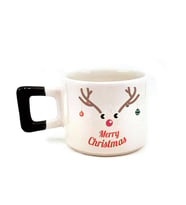 Merry Christmas Geyik Baskılı Siyah Kulplu Kare Yılbaşı Kupası