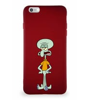 Apple iPhone 6S Plus Soft Premier Kapak Squidward Dokunaç Tasarımlı Silikon Kılıf - Mürdüm (Şeffaf)