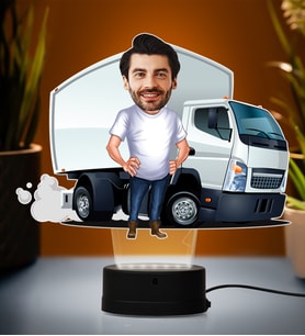 Doğum Günü Hediyesi,Sevgiliye Hediye, Kişiye Özel Fotoğraflı Nakliyeci Tasarımlı Karikatür 3D Led Lamba (Beyaz)