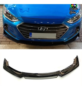 Hyundai Elantra Gri Renkli Şeritli Dilli Ön Lip 4 Prç Parlak Siyah ABS 2016 - 2019