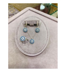 Gökdeniz 925 Renkli Taşlı Nazar Model 925 Ayar Gümüş Kadın Hediyelik Set 