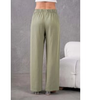 Kadın Keten Beli Lastikli Rahat Bol Paça Pantalon (Haki)