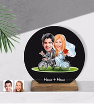 BK Gift Kişiye Özel Evleniyoruz Karikatürlü Yuvarlak Ahşap Biblo-3