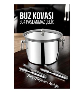 ModaCar Buz Kovası 304 Paslanmaz Çelik ve Buz Maşası Seti Buz Termosu
