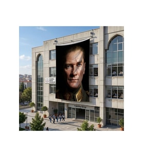Mavi Gözlü Atatürk Yakın Çekim Portre Poster Bayrak Raşel Kumaş 6x9 metre ATA67