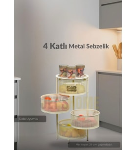 4 Katlı Sebzelik Açılır Metal Patates Soğan Sepeti Paslanmaz Meyvelik Organizer Sepet Krem