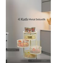 4 Katlı Sebzelik Açılır Metal Patates Soğan Sepeti Paslanmaz Meyvelik Organizer Sepet Krem