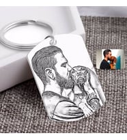 BK Gift Kişiye Özel Tam Boy Karakalem Köpek ve Erkek Karikatürlü Pleksi Anahtarlık-1 (Beyaz)