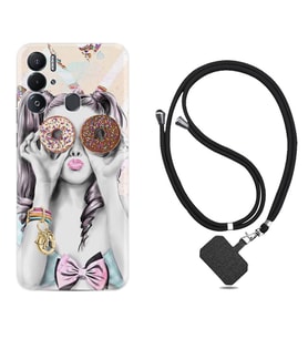 Tecno Pova Neo Kılıf Resimli Boyun Askılı İpli Desenli Silikon Donut Girl 1408