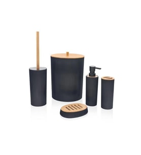 The Mia Stripe Bambu Kapaklı Banyo Seti 5 Parça Siyah BNY0025