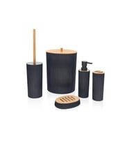 The Mia Stripe Bambu Kapaklı Banyo Seti 5 Parça Siyah BNY0025
