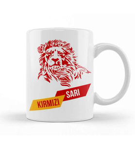Aslan Sarı Kırmızı Kupa Bardak Porselen