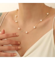 925 Ayar Gümüş Creamrose Tatlısu İncisi Kolye-8mm (Gold)