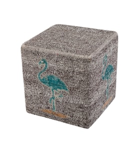 AÇİK GRİ TURKUAZ FLAMİNGO DESENLI PUF 35X40 CM