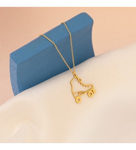 925 AYAR GÜMÜŞ TEKERLEKLİ PATEN KOLYE (Gold)